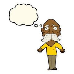 cartoon sad old man with thought bubble