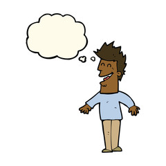 cartoon happy man with thought bubble