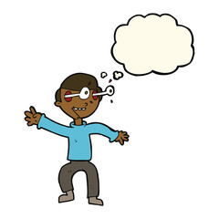 cartoon amazed boy with thought bubble