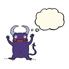 cartoon little devil with thought bubble