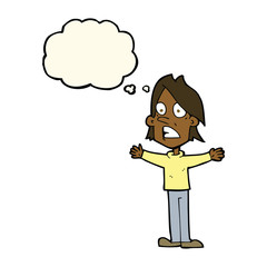 cartoon frightened man with thought bubble
