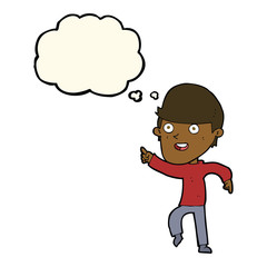 cartoon happy man with thought bubble