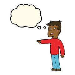 cartoon pointing man with thought bubble