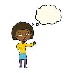 cartoon bored woman with thought bubble