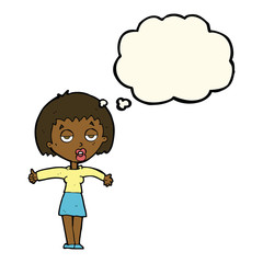 cartoon bored woman with thought bubble