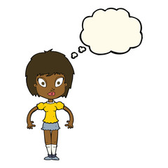 cartoon pretty girl with thought bubble