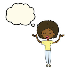 cartoon peaceful woman with thought bubble
