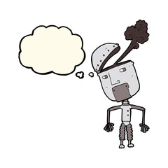 cartoon funny robot with thought bubble