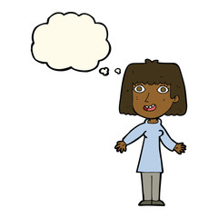 cartoon happy woman with thought bubble