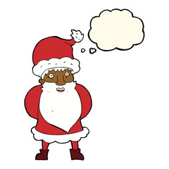 cartoon santa claus with thought bubble
