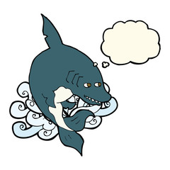 funny cartoon shark with thought bubble
