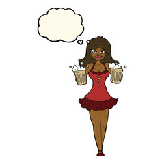 cartoon beer festival girl with thought bubble