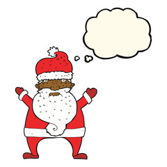 cartoon ugly santa claus with thought bubble