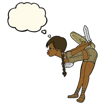 recommend clip art: cartoon viking girl bowing with thought bubble