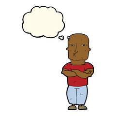 cartoon tough guy with thought bubble