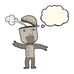 cartoon funny robot with thought bubble