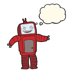 cartoon funny robot with thought bubble