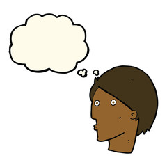 cartoon surprised face with thought bubble