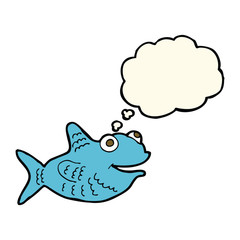 cartoon happy fish with thought bubble