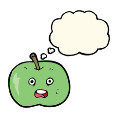 cartoon shiny apple with thought bubble