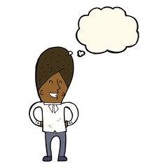 cartoon happy man with thought bubble