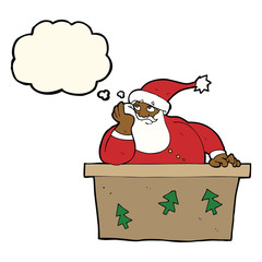 cartoon bored santa claus with thought bubble
