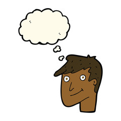 cartoon happy man with thought bubble