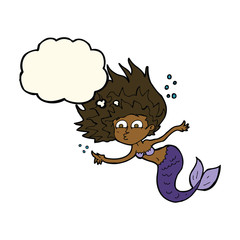 cartoon mermaid with thought bubble