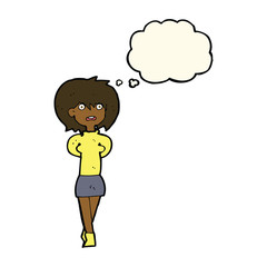 cartoon shocked woman with thought bubble