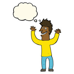 cartoon excited man with thought bubble