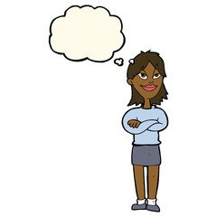 cartoon proud woman with thought bubble