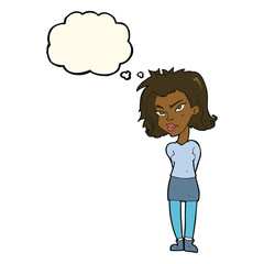 cartoon woman with thought bubble