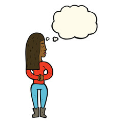 cartoon woman ignoring with thought bubble