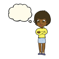 cartoon proud woman with thought bubble