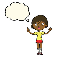 cartoon girl asking question with thought bubble