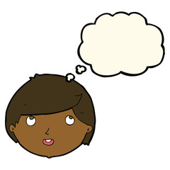 cartoon happy face with thought bubble