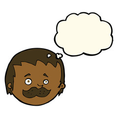 cartoon man with mustache with thought bubble