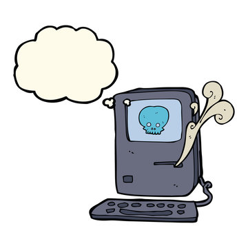computer virus cartoon  with thought bubble