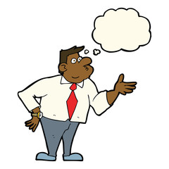 cartoon businessman asking question with thought bubble