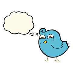 cartoon funny bird with thought bubble