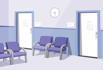 Modern Interior at the doctor. Waiting room in the office. Private medical practice. Vector simple illustration.