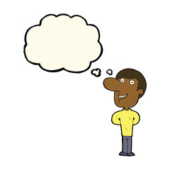 cartoon happy man with thought bubble