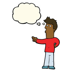 cartoon man pointing with thought bubble