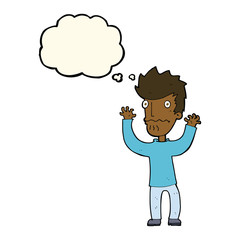 cartoon frightened man with thought bubble