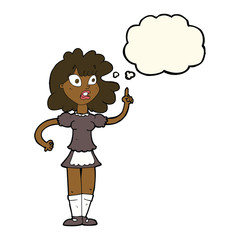 cartoon worried maid with thought bubble