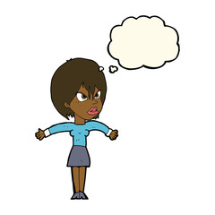 cartoon annoyed girl with thought bubble