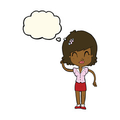cartoon pretty woman with idea with thought bubble
