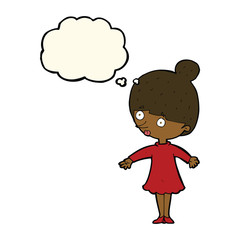 cartoon surprised woman with thought bubble