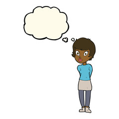 cartoon pretty woman with thought bubble