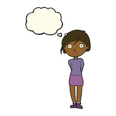 cartoon surprised girl with thought bubble